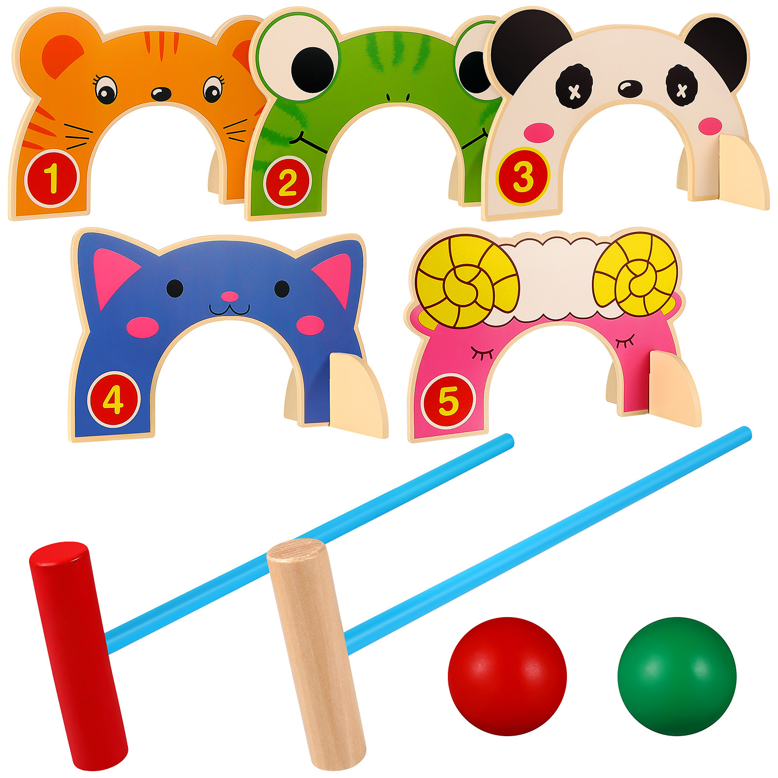 어린이용 나무 크로켓 세트, 만화 동물 위켓, 망치 및 - Croquet Set Lawn 리뷰 및 가격